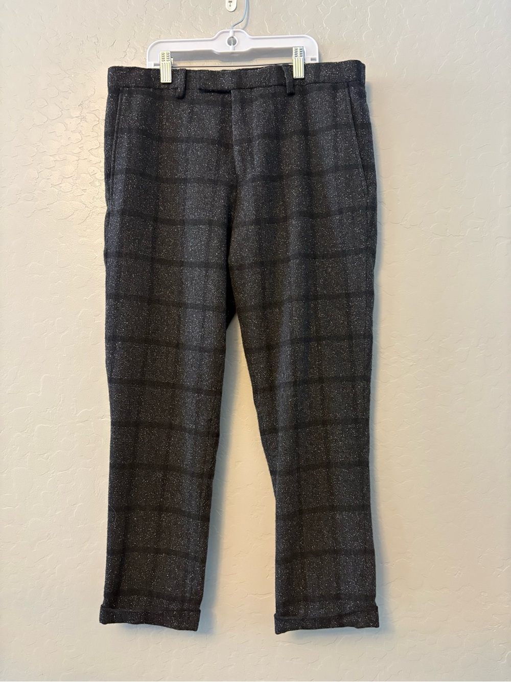 Twisted Tailor black and gray plaid rolled hem wool blend pants size 32 S